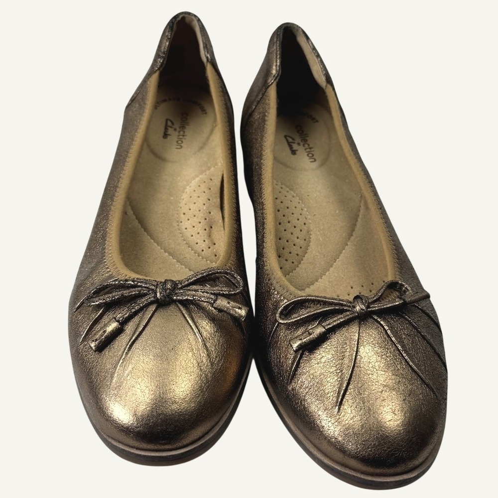 Clarks Ballet Flats Womens 8 Wide Bronze Metallic Leather Ultimate Comfort